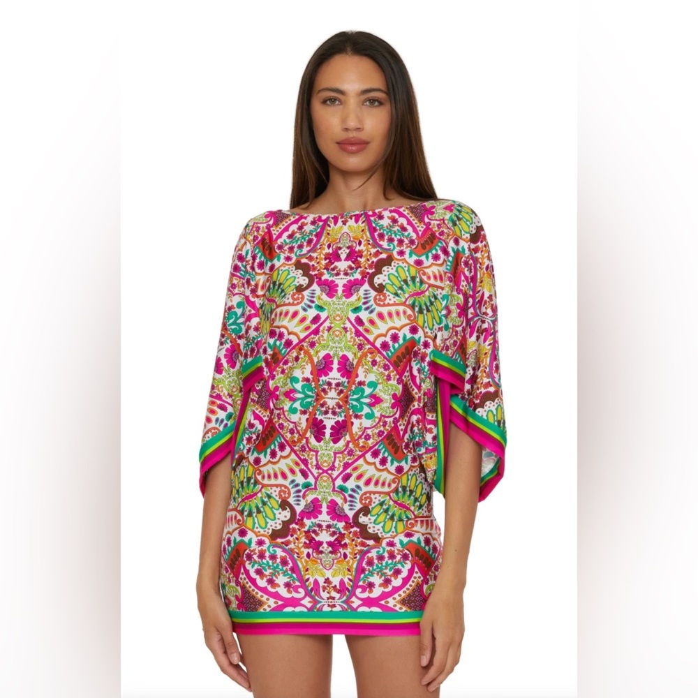 NWT Trina Turk Women Size L Hawaiian Garden Boatneck Tunic Swim Cover-Up Dress